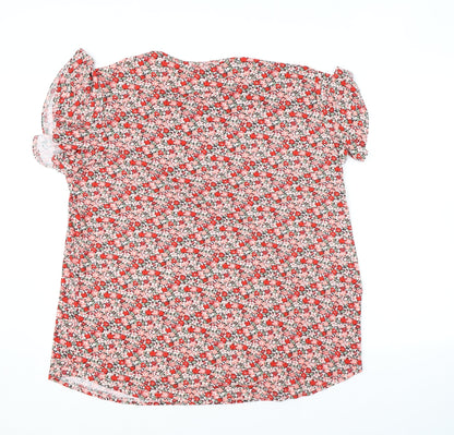 Prinstory Womens Red Floral Polyester Basic Blouse Size 2XL Round Neck