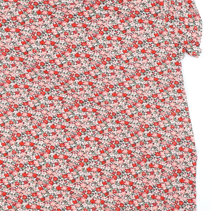 Prinstory Womens Red Floral Polyester Basic Blouse Size 2XL Round Neck