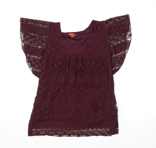 ELLE Womens Purple Polyester Basic Tank Size L Round Neck