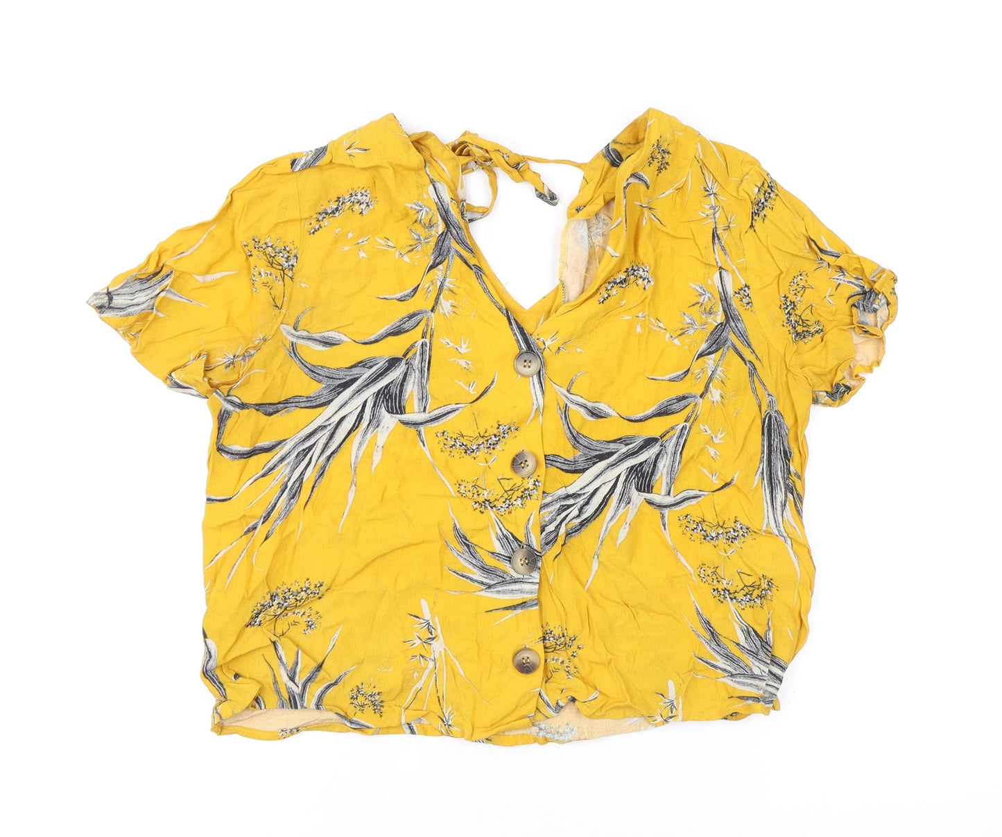 Womens UK Size 12 Warehouse Yellow Basic Button-Up