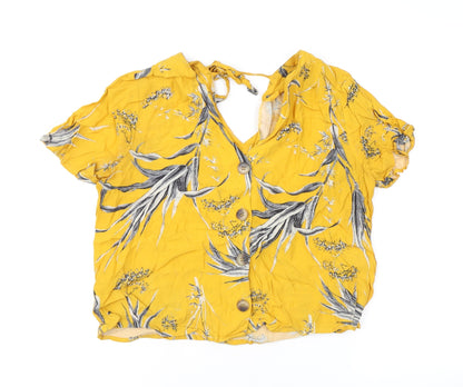 Womens UK Size 12 Warehouse Yellow Basic Button-Up