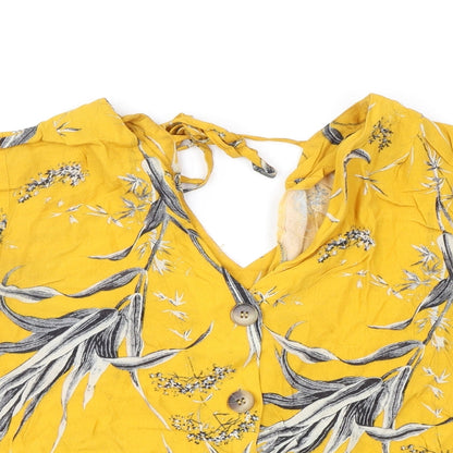 Womens UK Size 12 Warehouse Yellow Basic Button-Up