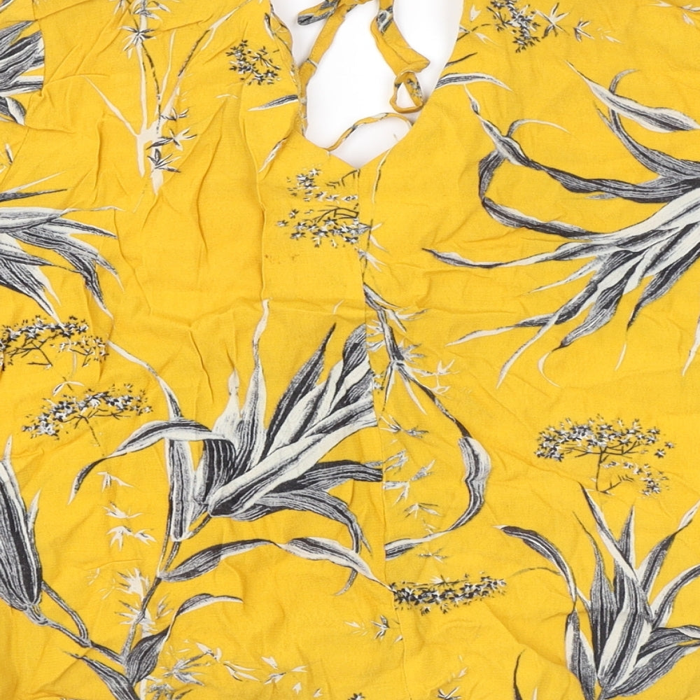Womens UK Size 12 Warehouse Yellow Basic Button-Up