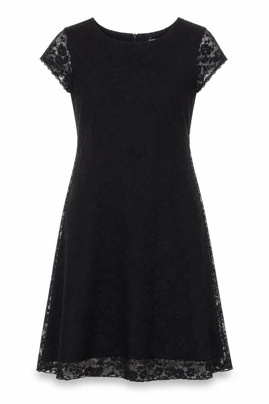 Front view of AMARANTO women’s black polyester a-line, size UK 10, boat neck pullover