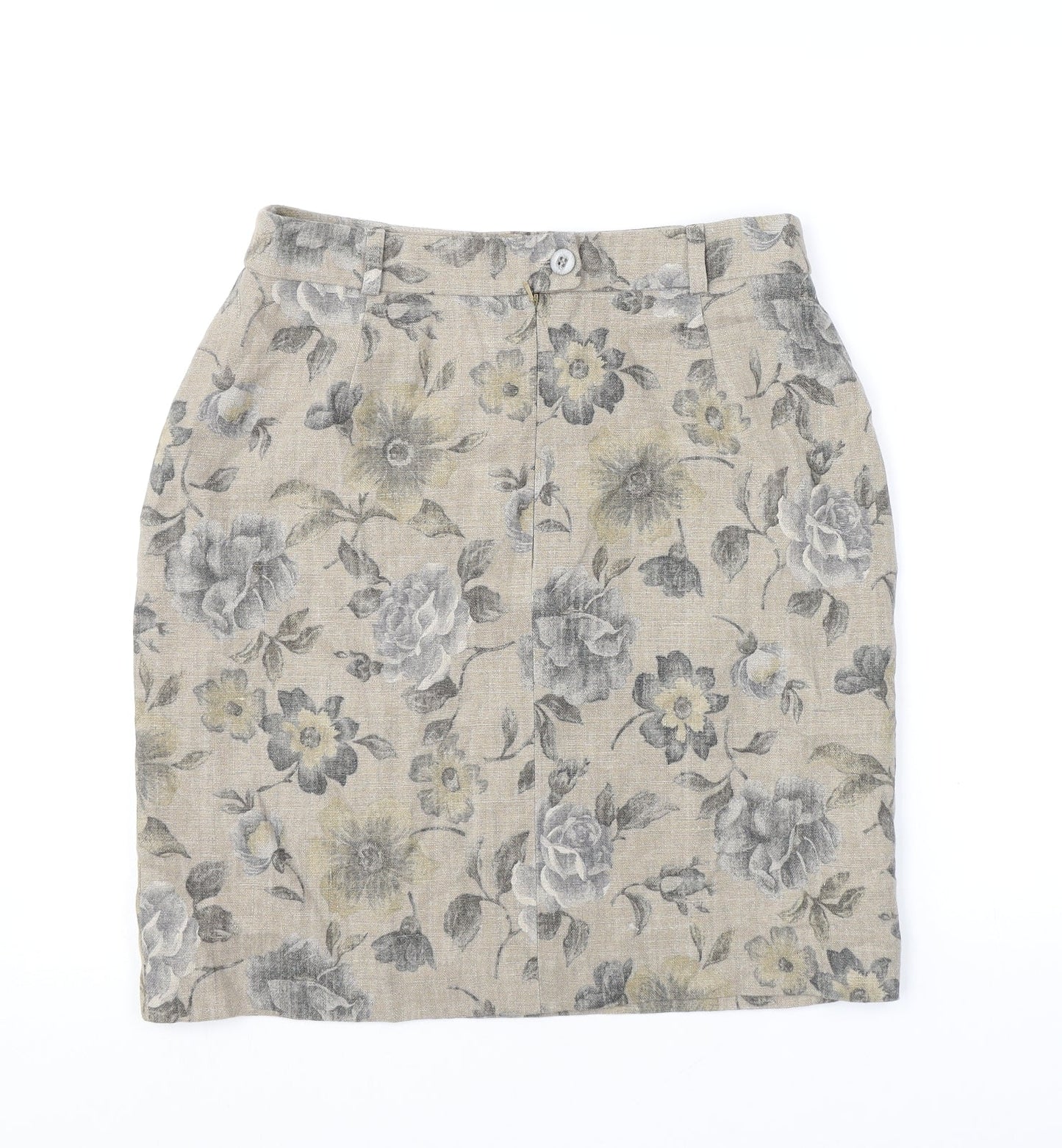 Patsy Seddon Womens Beige Floral Linen A-Line Skirt Size 14 Zip