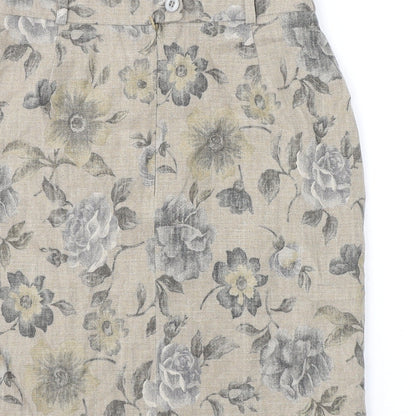 Patsy Seddon Womens Beige Floral Linen A-Line Skirt Size 14 Zip