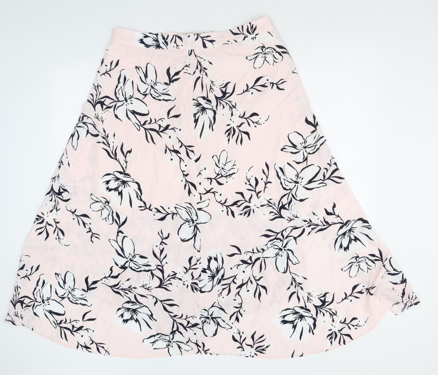 Marks and Spencer Womens Pink Floral Viscose A-Line Skirt Size 14 Zip