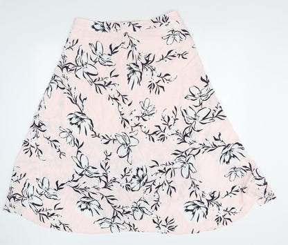 Marks and Spencer Womens Pink Floral Viscose A-Line Skirt Size 14 Zip