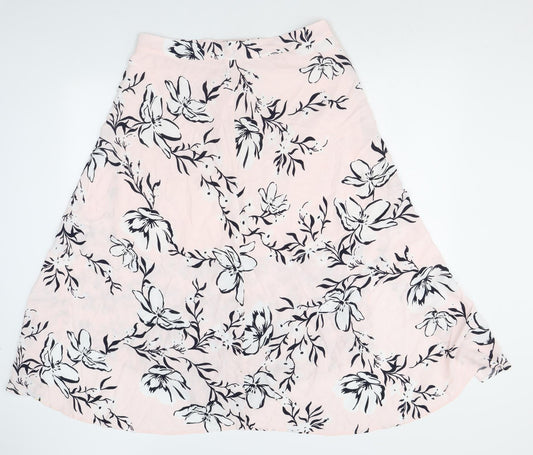 Marks and Spencer Womens Pink Floral Viscose A-Line Skirt Size 14 Zip