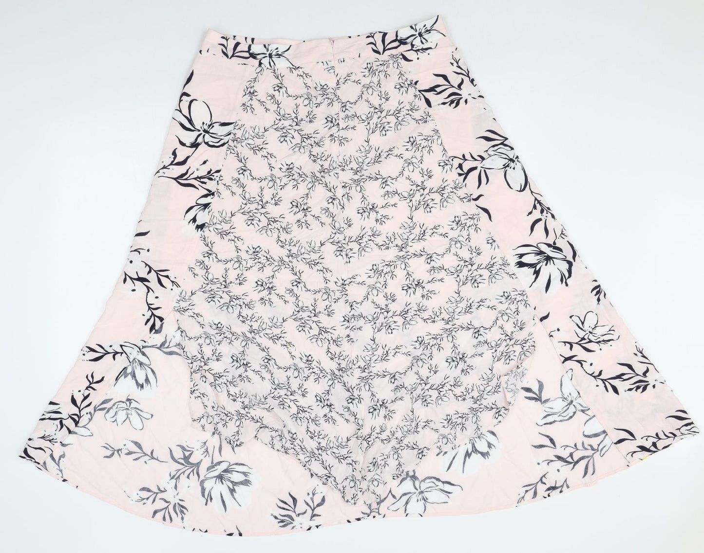 Marks and Spencer Womens Pink Floral Viscose A-Line Skirt Size 14 Zip