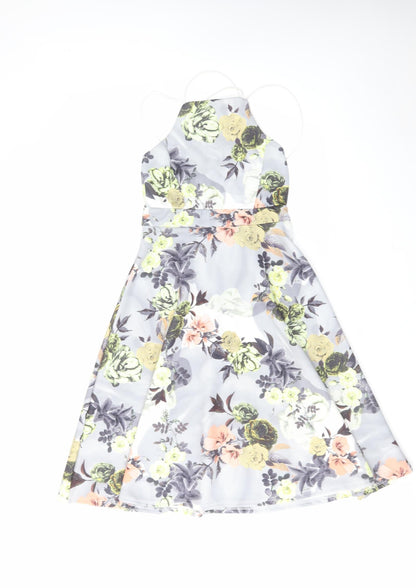 Boohoo Womens Multicoloured Floral Polyester A-Line Size 10 Square Neck Pullover