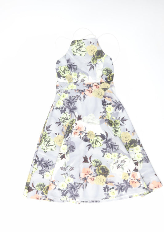 Boohoo Womens Multicoloured Floral Polyester A-Line Size 10 Square Neck Pullover