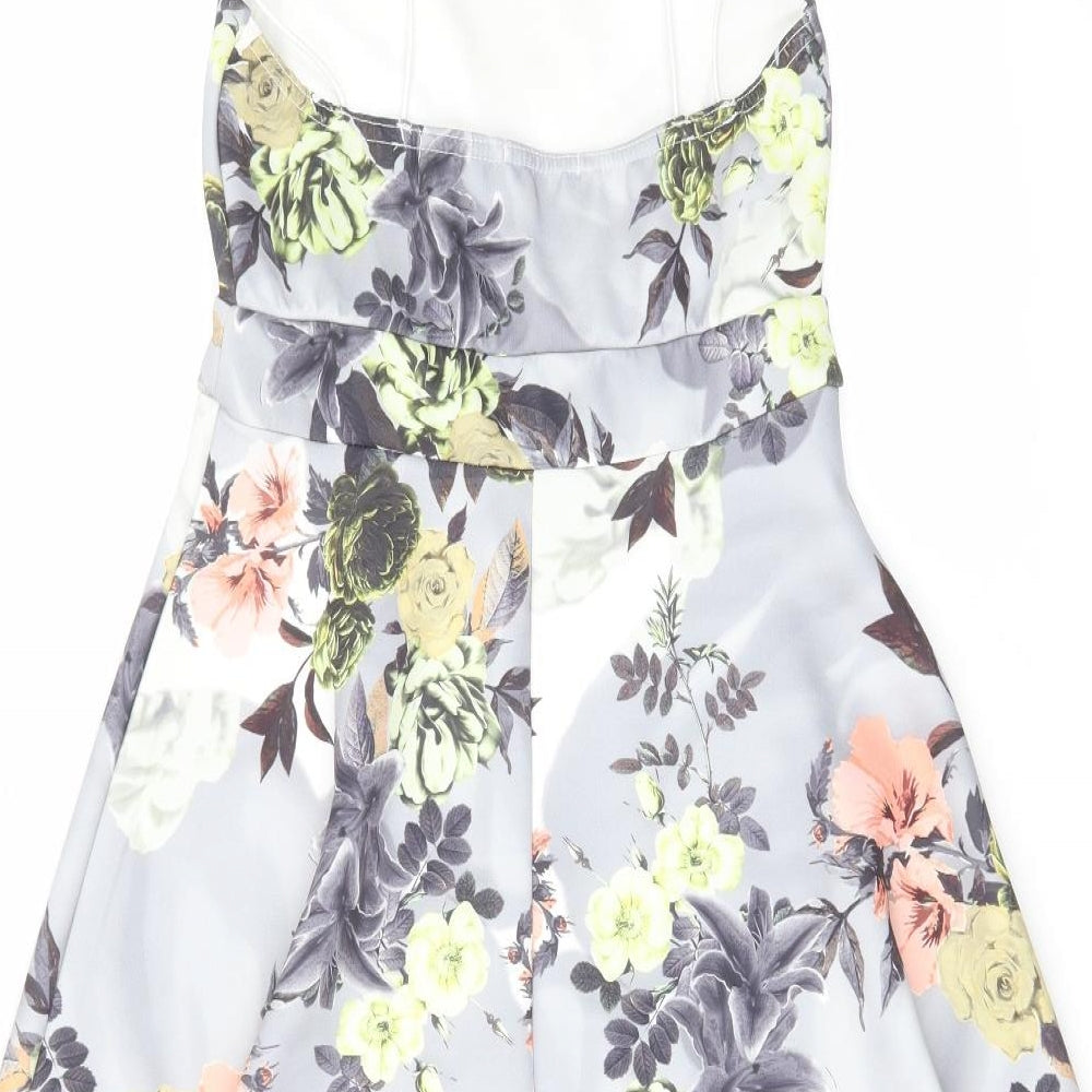 Boohoo Womens Multicoloured Floral Polyester A-Line Size 10 Square Neck Pullover