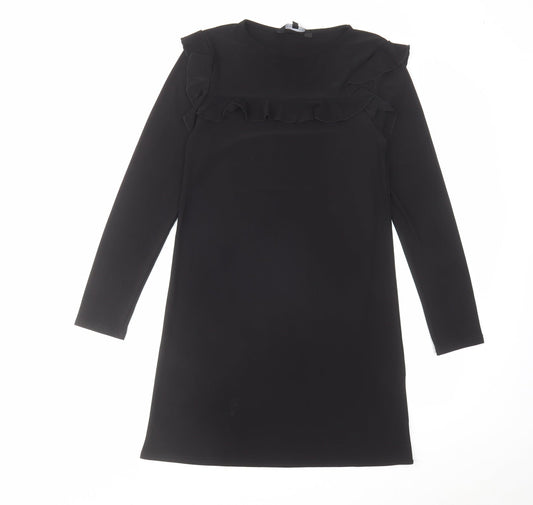 New Look Womens Black Polyester A-Line Size 8 Round Neck Pullover