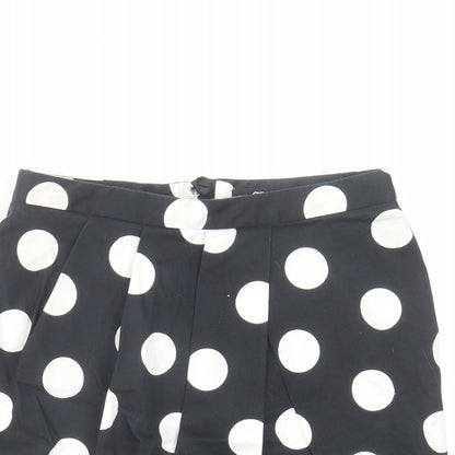 ASOS Womens Black Polka Dot Cotton A-Line Skirt Size 8 Zip