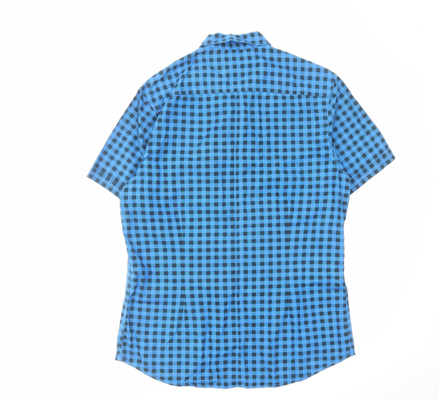 Burton Mens Blue Check Cotton Button-Up Size M Crew Neck Button