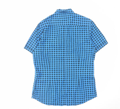 Burton Mens Blue Check Cotton Button-Up Size M Crew Neck Button