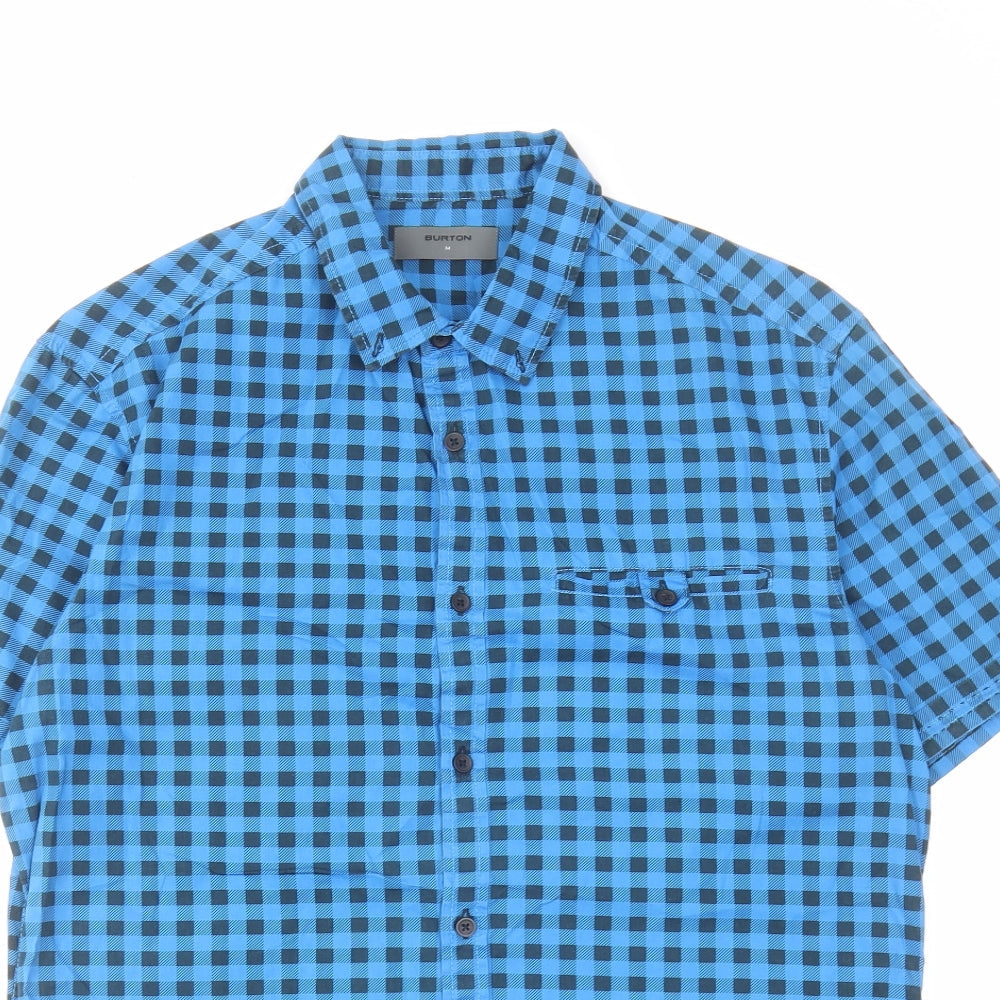 Burton Mens Blue Check Cotton Button-Up Size M Crew Neck Button