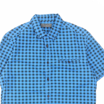 Burton Mens Blue Check Cotton Button-Up Size M Crew Neck Button