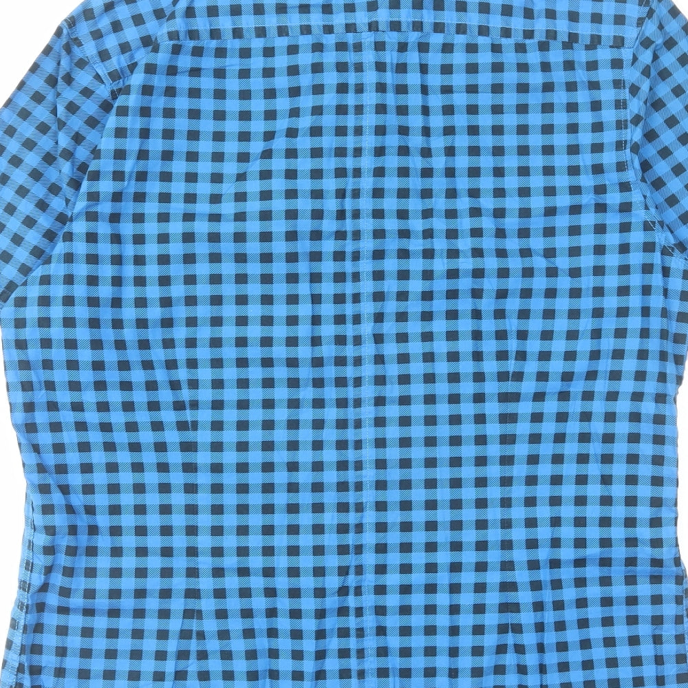 Burton Mens Blue Check Cotton Button-Up Size M Crew Neck Button