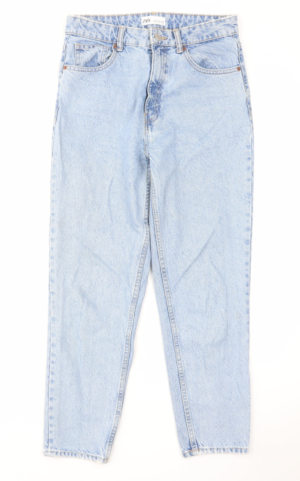 Zara Womens Blue Cotton Tapered Jeans Size 10 L28 in Regular Zip