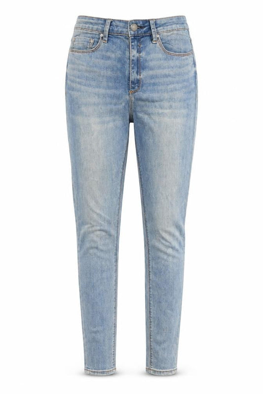 Front view of ASOS women’s blue cotton skinny jeans, size UK 28, in, 32-inch leg regular zip