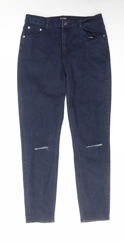 Misspap Womens Blue Cotton Skinny Jeans Size 12 L29 in Regular Zip