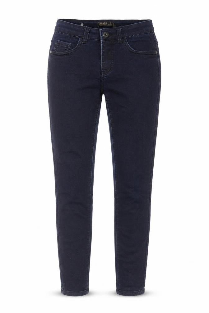 Front view of Toxik3 women’s blue cotton skinny jeans, size UK 8, 28-inch leg regular zip