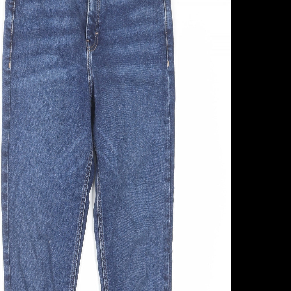 Topshop Womens Blue Cotton Skinny Jeans Size 28 in L32 in Regular Zip - Frayed Hem