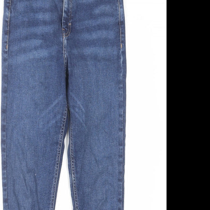 Topshop Womens Blue Cotton Skinny Jeans Size 28 in L32 in Regular Zip - Frayed Hem