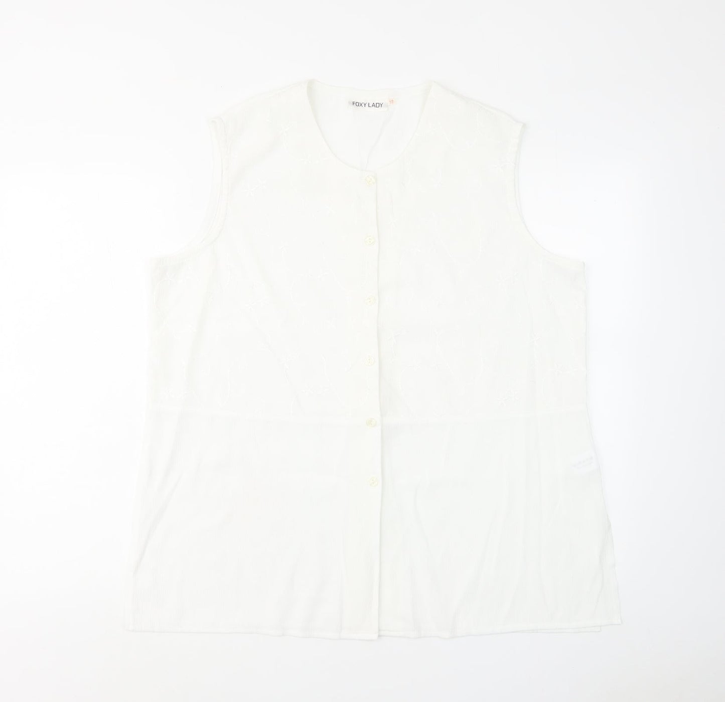 Foxy Lady Womens White Viscose Basic Button-Up Size 18 Round Neck