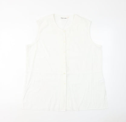 Foxy Lady Womens White Viscose Basic Button-Up Size 18 Round Neck