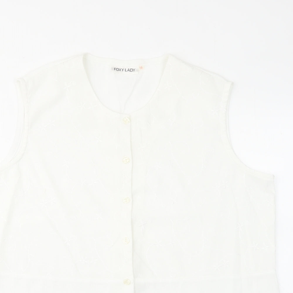 Foxy Lady Womens White Viscose Basic Button-Up Size 18 Round Neck