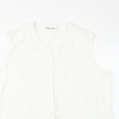 Foxy Lady Womens White Viscose Basic Button-Up Size 18 Round Neck