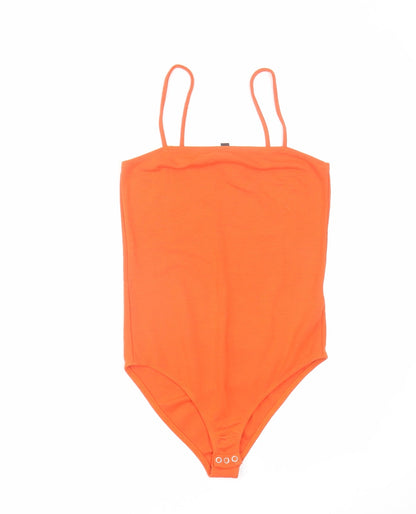 Topshop Womens Orange Viscose Bodysuit One-Piece Size 10 Snap
