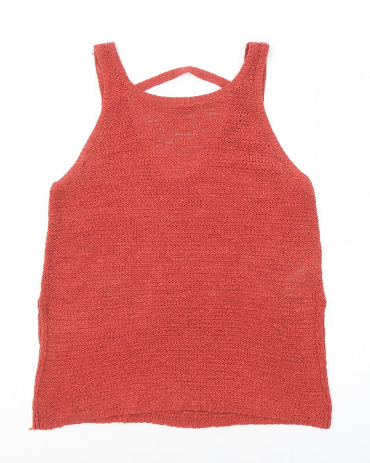 New Look Womens Red Acrylic Basic Tank Size 8 Round Neck