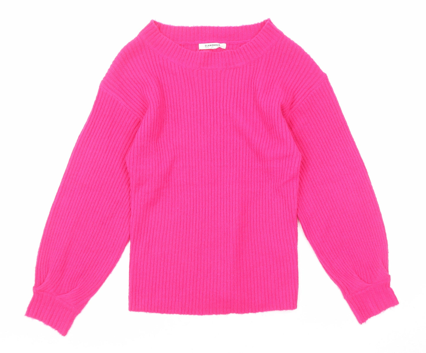 Glamorous Womens Pink Round Neck Acrylic Pullover Jumper Size 8