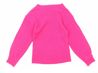 Glamorous Womens Pink Round Neck Acrylic Pullover Jumper Size 8