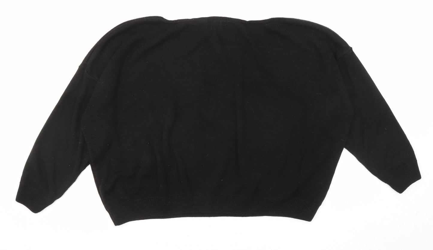 Boohoo Womens Black Round Neck Acrylic Pullover Jumper Size XL