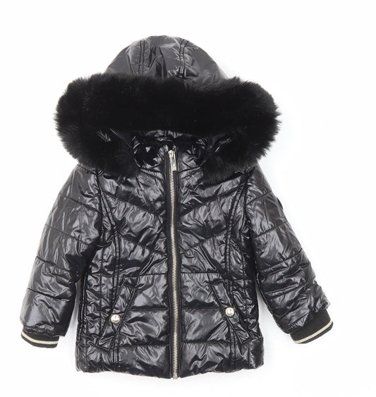 River Island Girls Black Basic Coat Coat Size 9-12 Months Zip