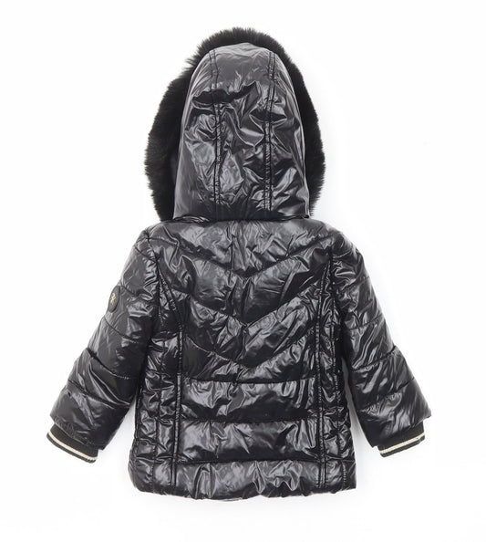 River Island Girls Black Basic Coat Coat Size 9-12 Months Zip