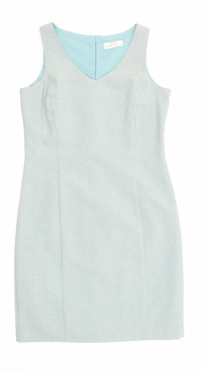 Classics Womens Green Polyester Pencil Dress Size 12 V-Neck Zip