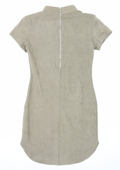 AX Paris Womens Green Paisley Polyester Shift Size 8 Mock Neck Zip