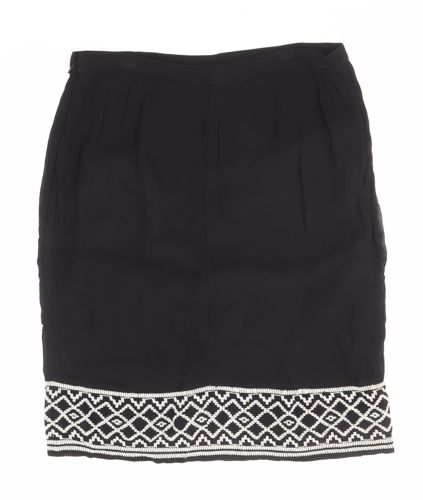 Monsoon Womens Black Geometric Viscose A-Line Skirt Size 12 Zip