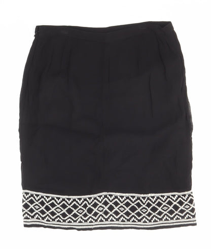 Monsoon Womens Black Geometric Viscose A-Line Skirt Size 12 Zip