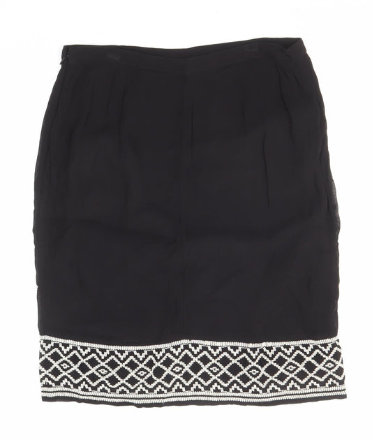 Monsoon Womens Black Geometric Viscose A-Line Skirt Size 12 Zip