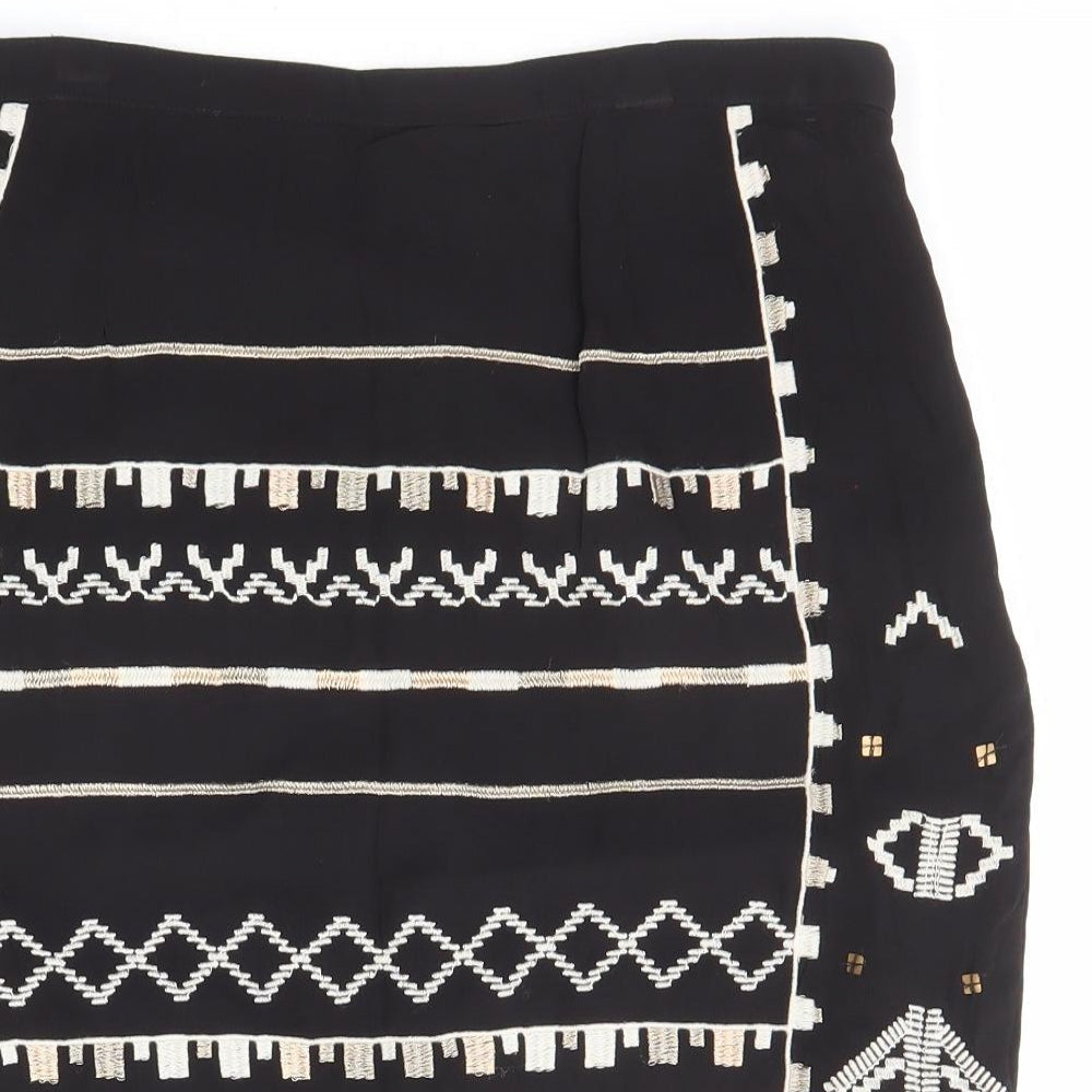 Monsoon Womens Black Geometric Viscose A-Line Skirt Size 12 Zip