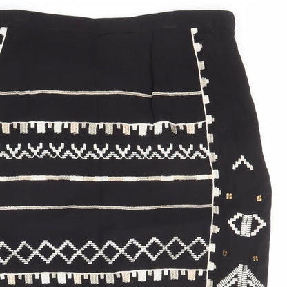 Monsoon Womens Black Geometric Viscose A-Line Skirt Size 12 Zip