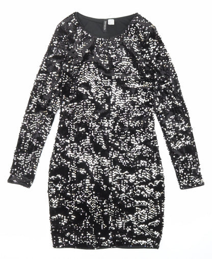 Divided by H&M Womens Black Polyester Bodycon Size 8 Boat Neck Pullover