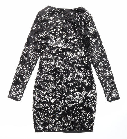 Divided by H&M Womens Black Polyester Bodycon Size 8 Boat Neck Pullover